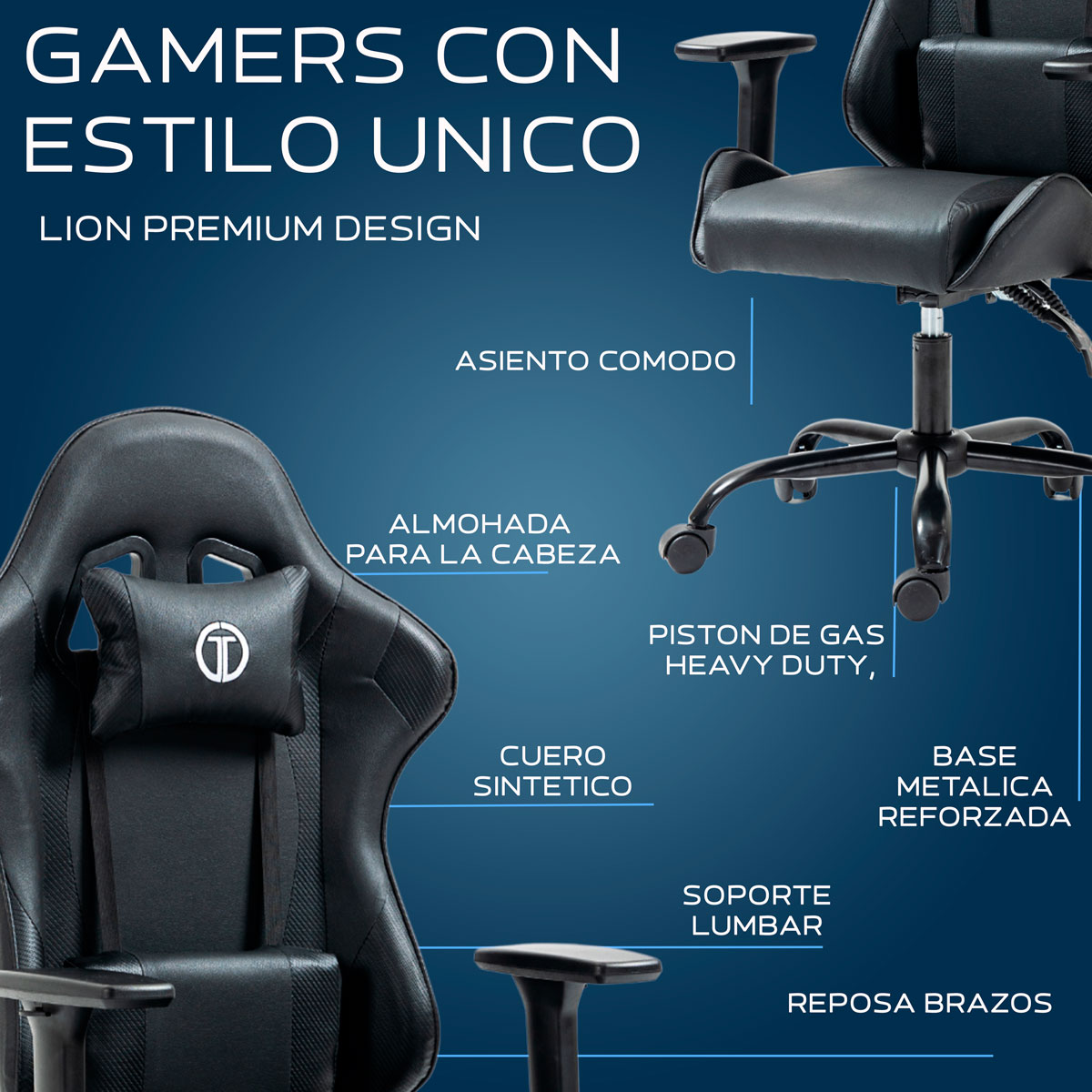 Foto 4 pulgar | Silla Gaming Sin Reposapies Wolf- Negro
