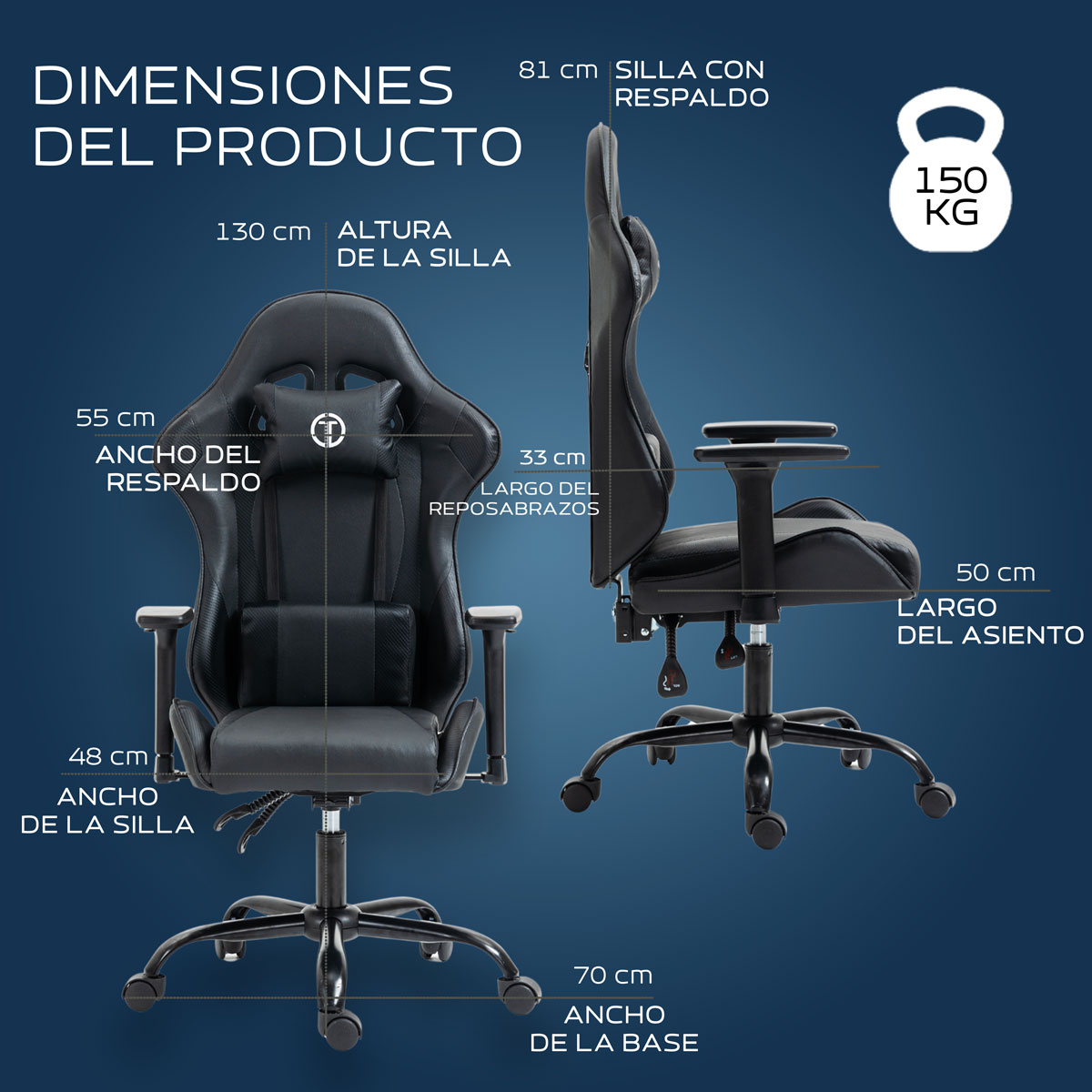 Foto 7 pulgar | Silla Gaming Sin Reposapies Wolf- Negro