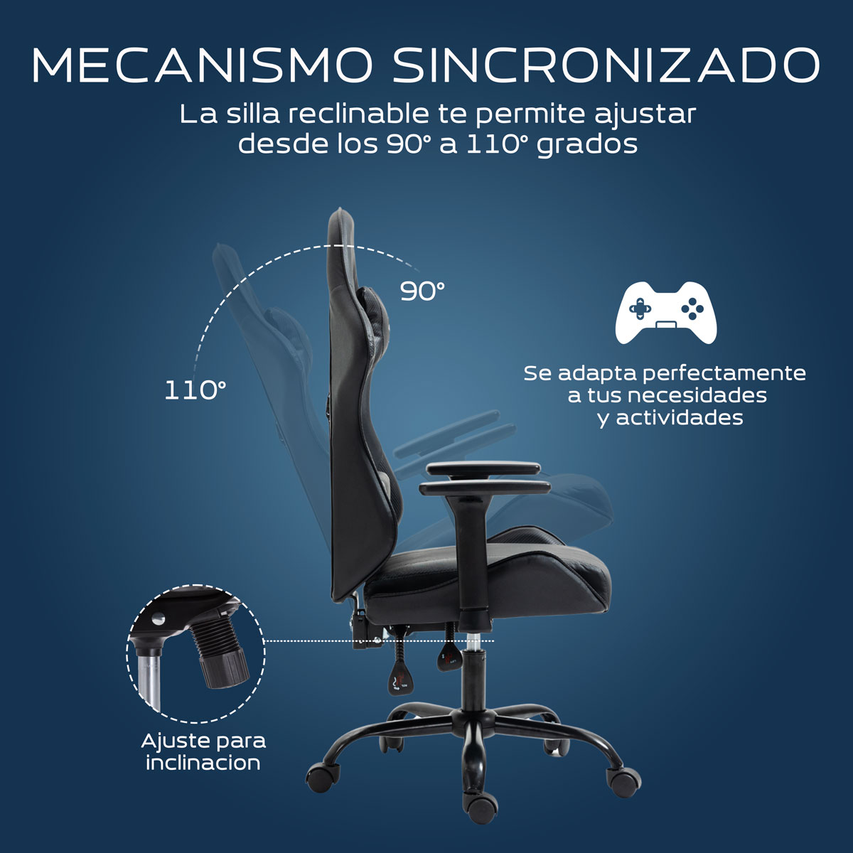 Foto 7 | Silla Gaming Sin Reposapies Wolf- Negro