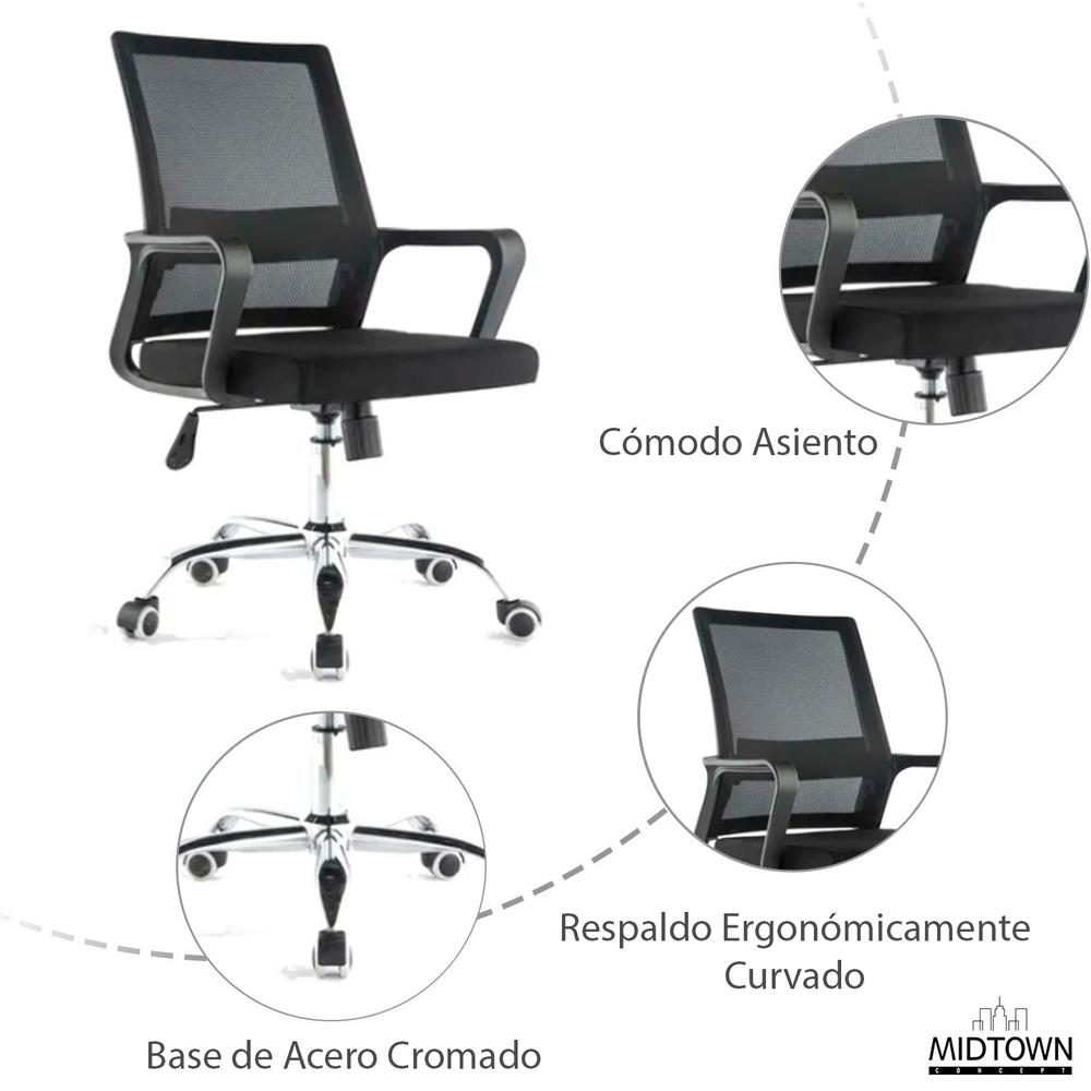 Foto 9 pulgar | Silla Ejecutiva Midtown Concept Negra Ergonómica