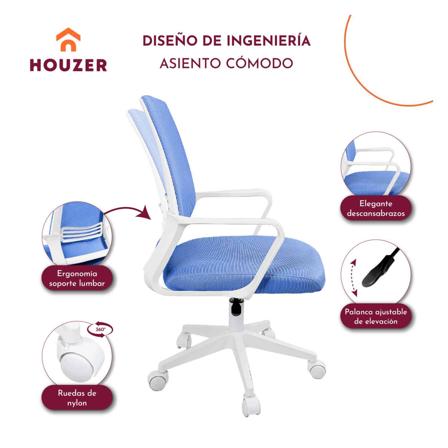 Foto 8 pulgar | Silla Oficina Ajustable Ejecutiva Ergonómica Escritorio Azul