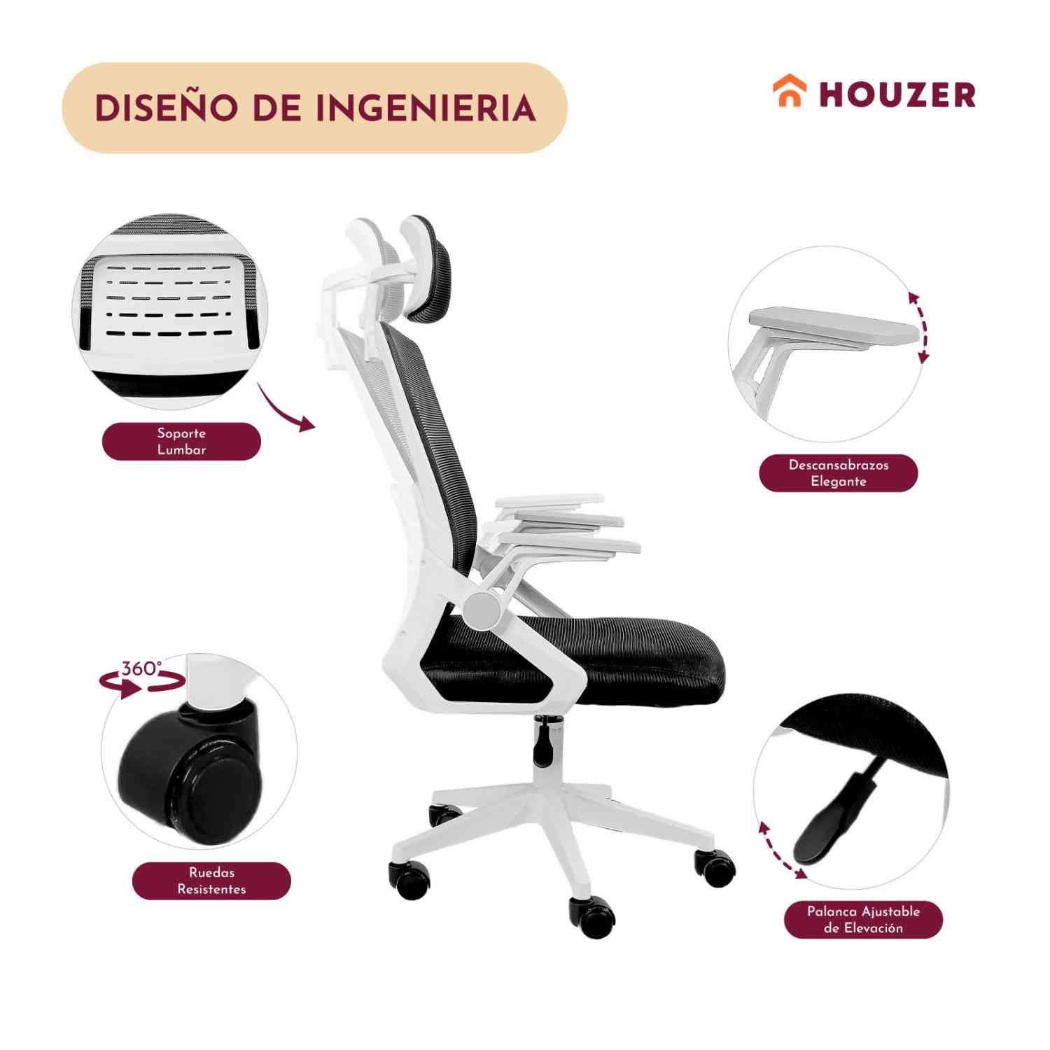 Foto 4 pulgar | Silla Oficina Ejecutiva Reclinable Ergonomica con Cabecera Negro