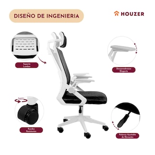 Foto 3 | Silla Oficina Ejecutiva Reclinable Ergonomica con Cabecera Negro
