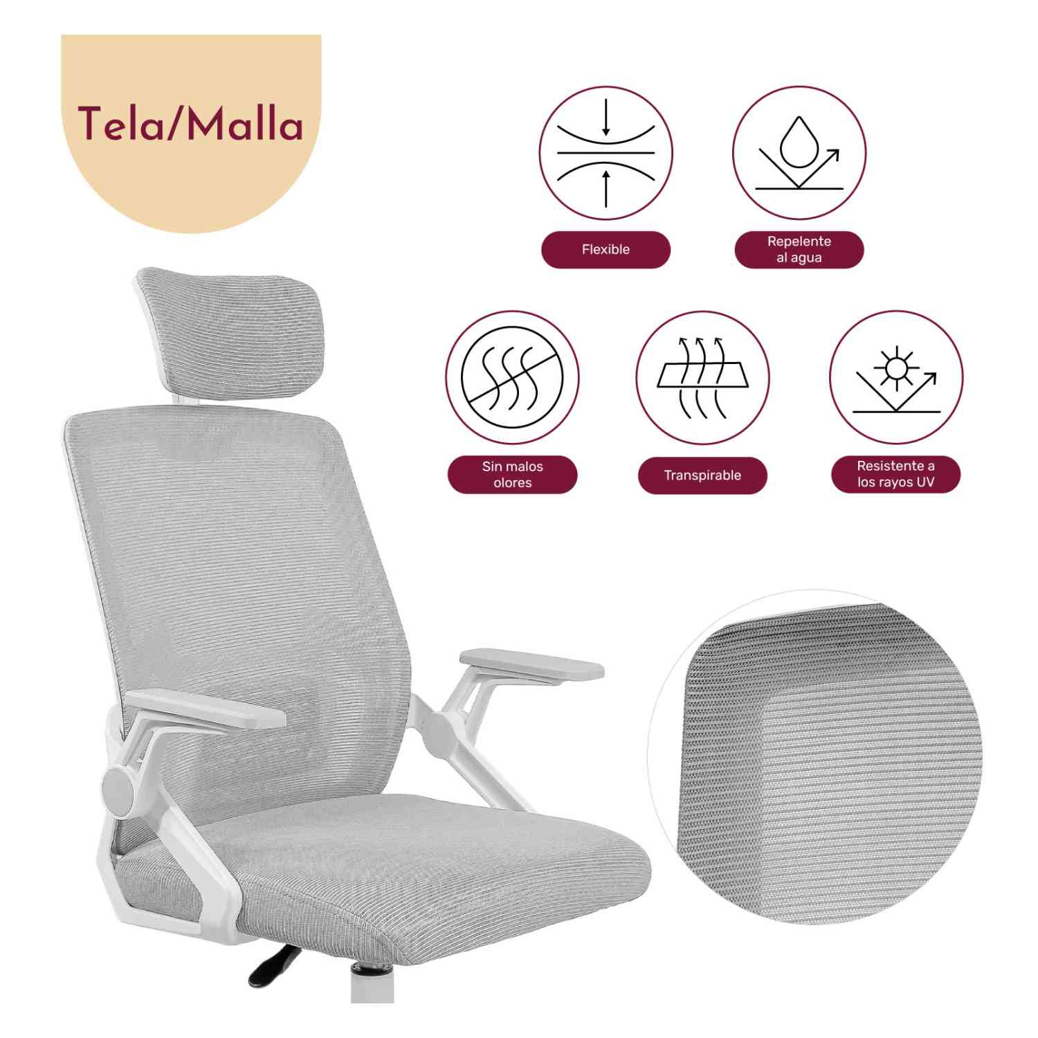 Foto 5 pulgar | Silla Oficina Ejecutiva Reclinable Ergonómica Con Cabecera Gris
