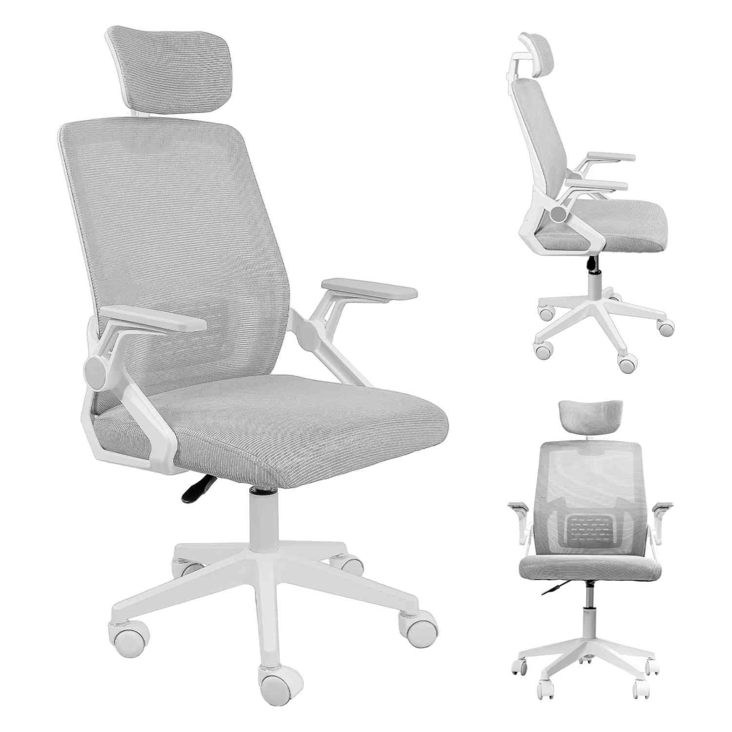 Foto 6 pulgar | Silla Oficina Ejecutiva Reclinable Ergonómica Con Cabecera Gris