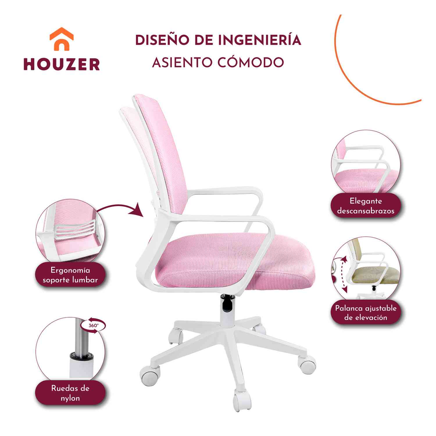 Foto 6 pulgar | Silla Oficina Ajustable Ejecutiva Ergonomica Escritorio Rosa