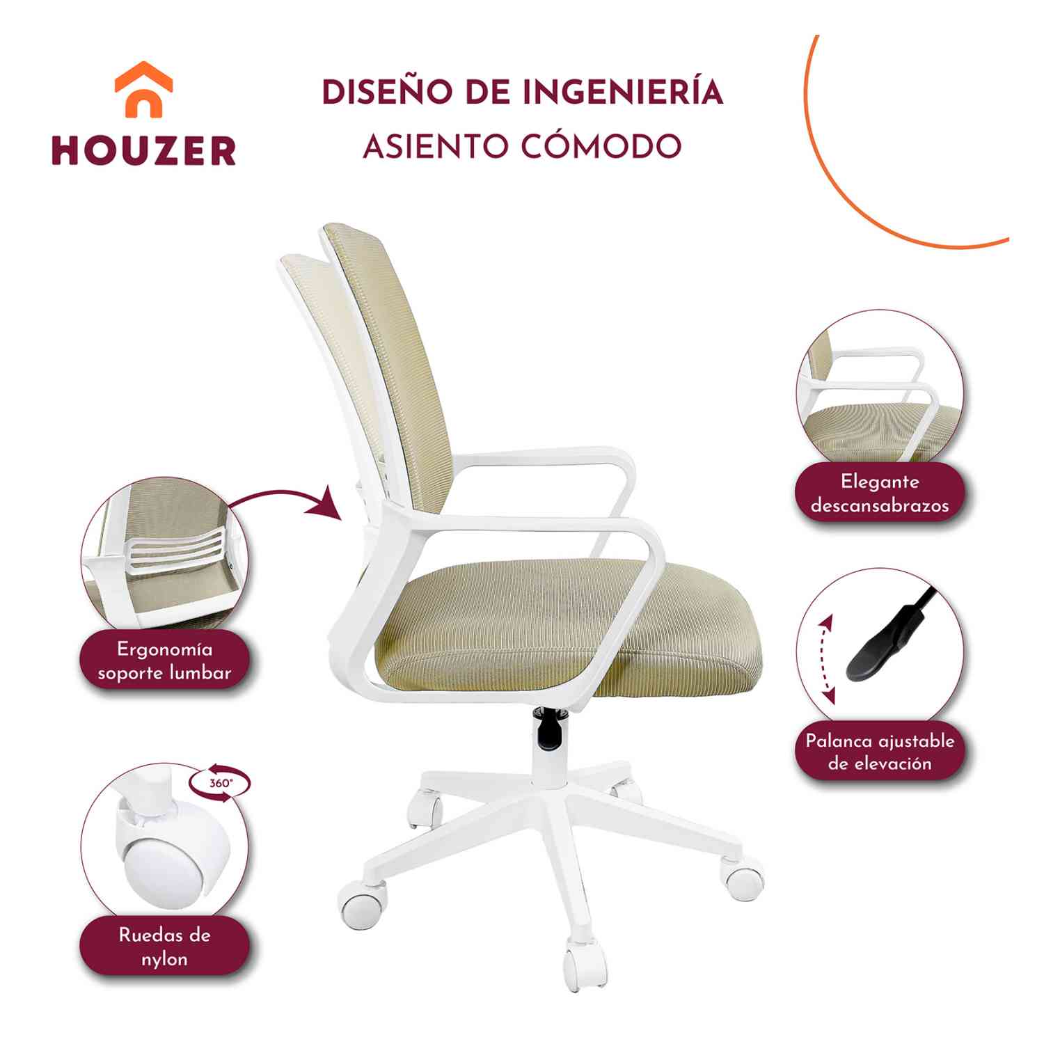 Foto 8 pulgar | Silla Oficina Ajustable Ejecutiva Ergonómica Escritorio Beige