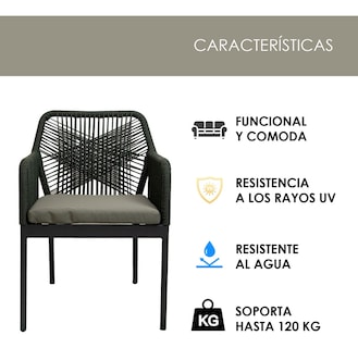 Foto 4 | Silla Crosback Jauz Gris con Asiento de Cuerda y Base de Aluminio