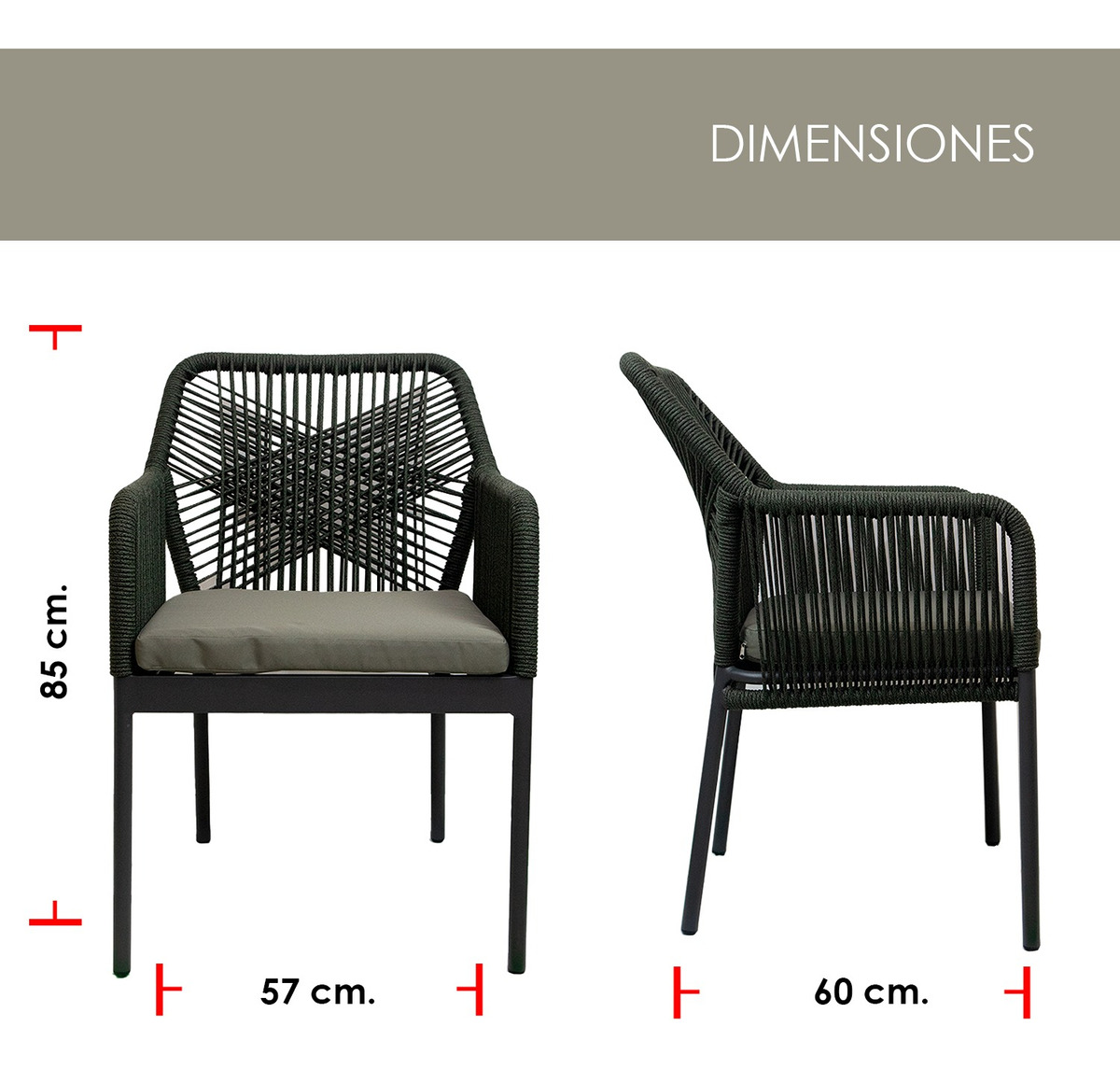 Foto 6 pulgar | Silla Crosback Jauz Gris con Asiento de Cuerda y Base de Aluminio