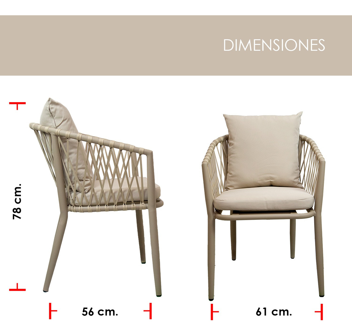 Foto 4 pulgar | Silla Crosback de Cuerdas con Cojín en Champagne para Exteriores e Interiores