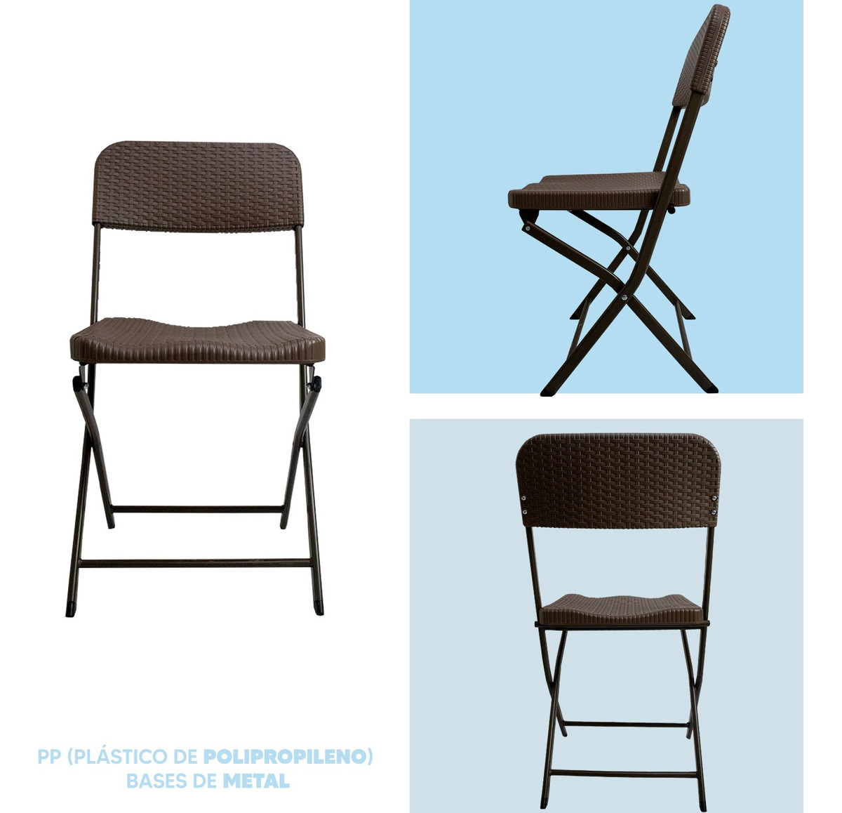 Foto 3 pulgar | Silla Plegable de Plástico Café con Diseño de Ratan para Eventos y Reuniones - Set de 8pz