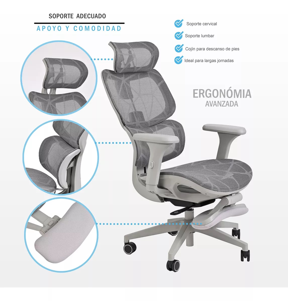 Foto 8 pulgar | Silla de Escritorio Ejecutiva EKE Life Home Ergonómica Mesh Premium Color Gris