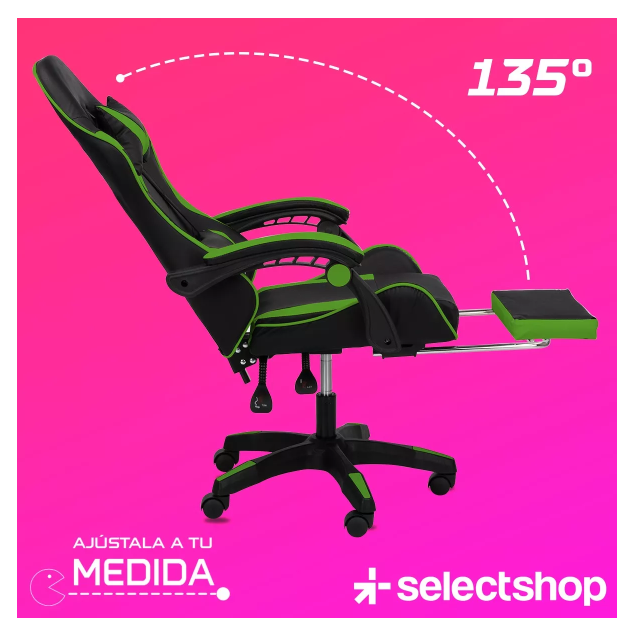 Foto 4 pulgar | Silla Gamer Reclinable Giratoria Ergonómica Súper Cómoda Verde/negro