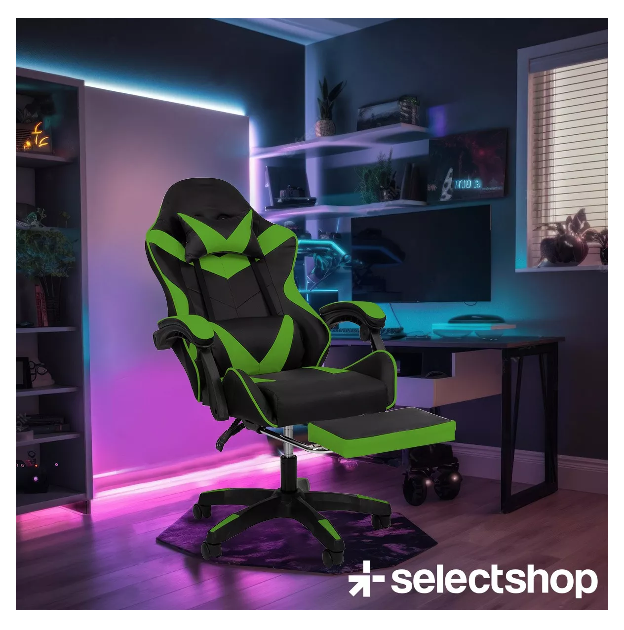 Foto 6 pulgar | Silla Gamer Reclinable Giratoria Ergonómica Súper Cómoda Verde/negro