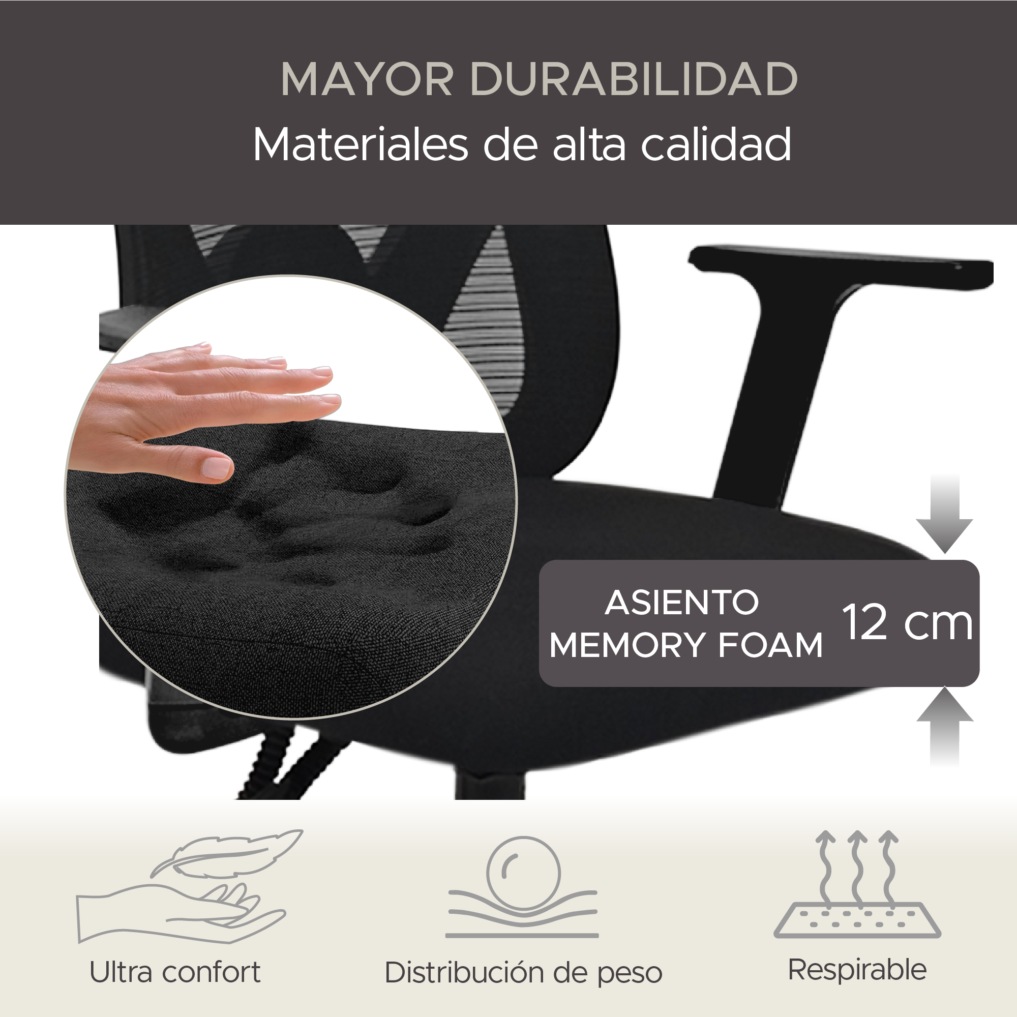 Foto 8 pulgar | Silla De Oficina Ergonómica Memory Foam