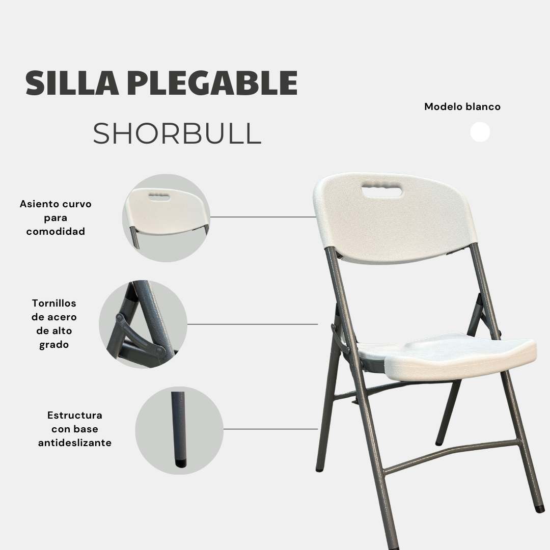 Foto 4 | Sillas Plegables Shorbull Plástico Blanca Kit De 4 Resistente Reforzada Exterior Jardín