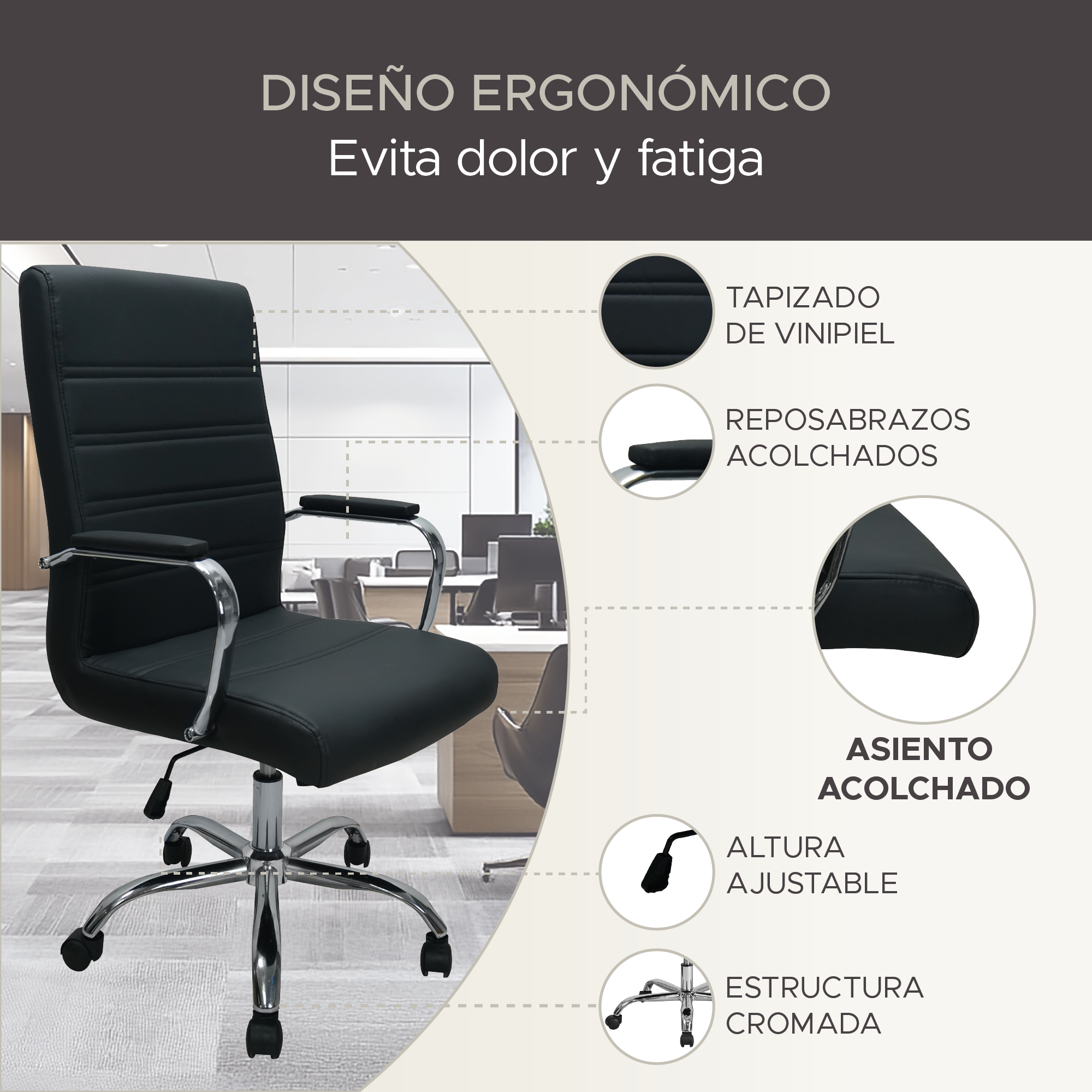 Foto 2 | Silla De Oficina Imperial- Negro