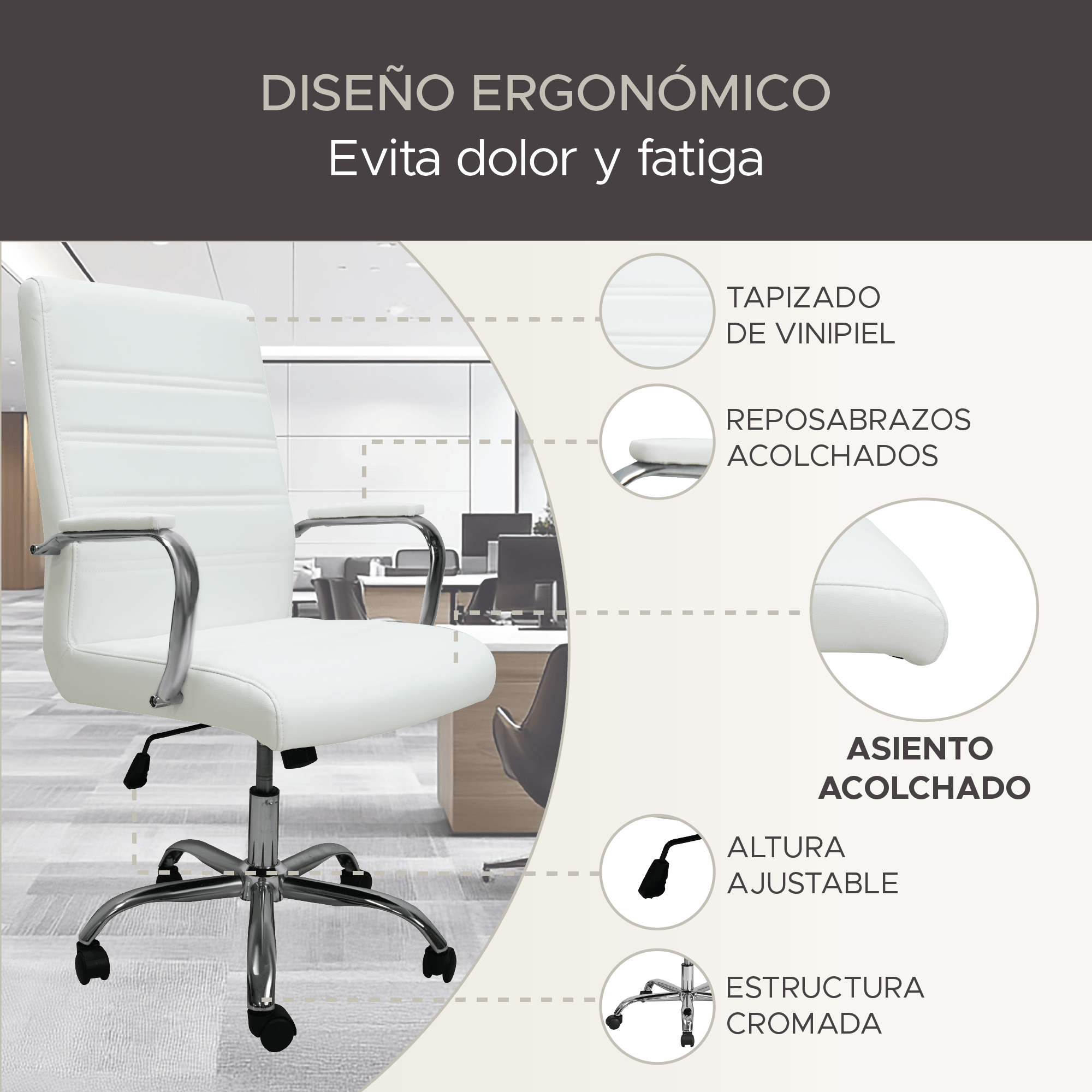 Foto 2 | Silla De Oficina Imperial- Blanco