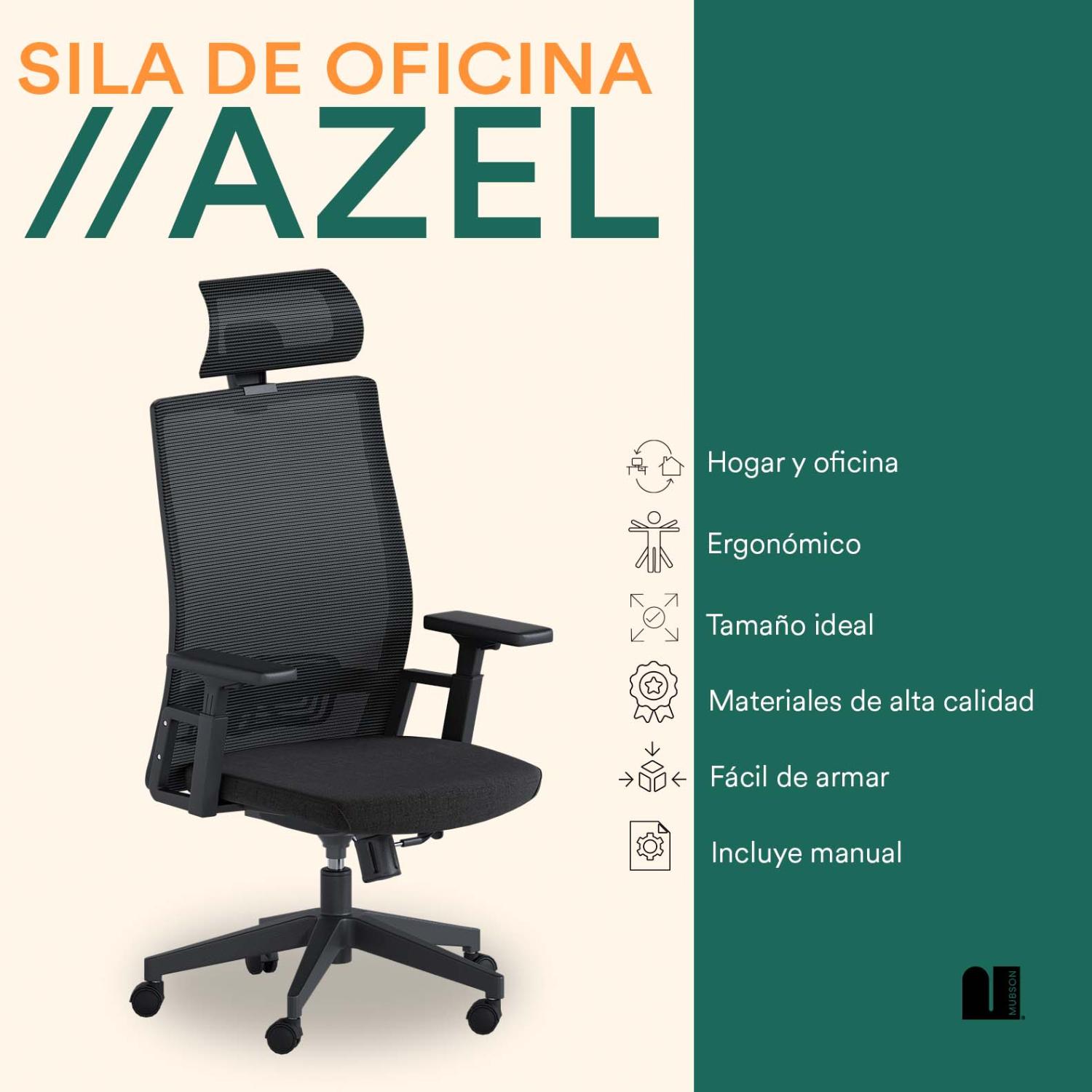 Foto 2 | Silla De Oficina Mubson. Silla Ejecutiva Azel Negra