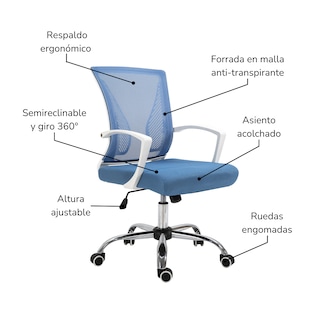Foto 4 | Silla De Oficina Top Living Paris Ergonómica Semi Reclinable Azul