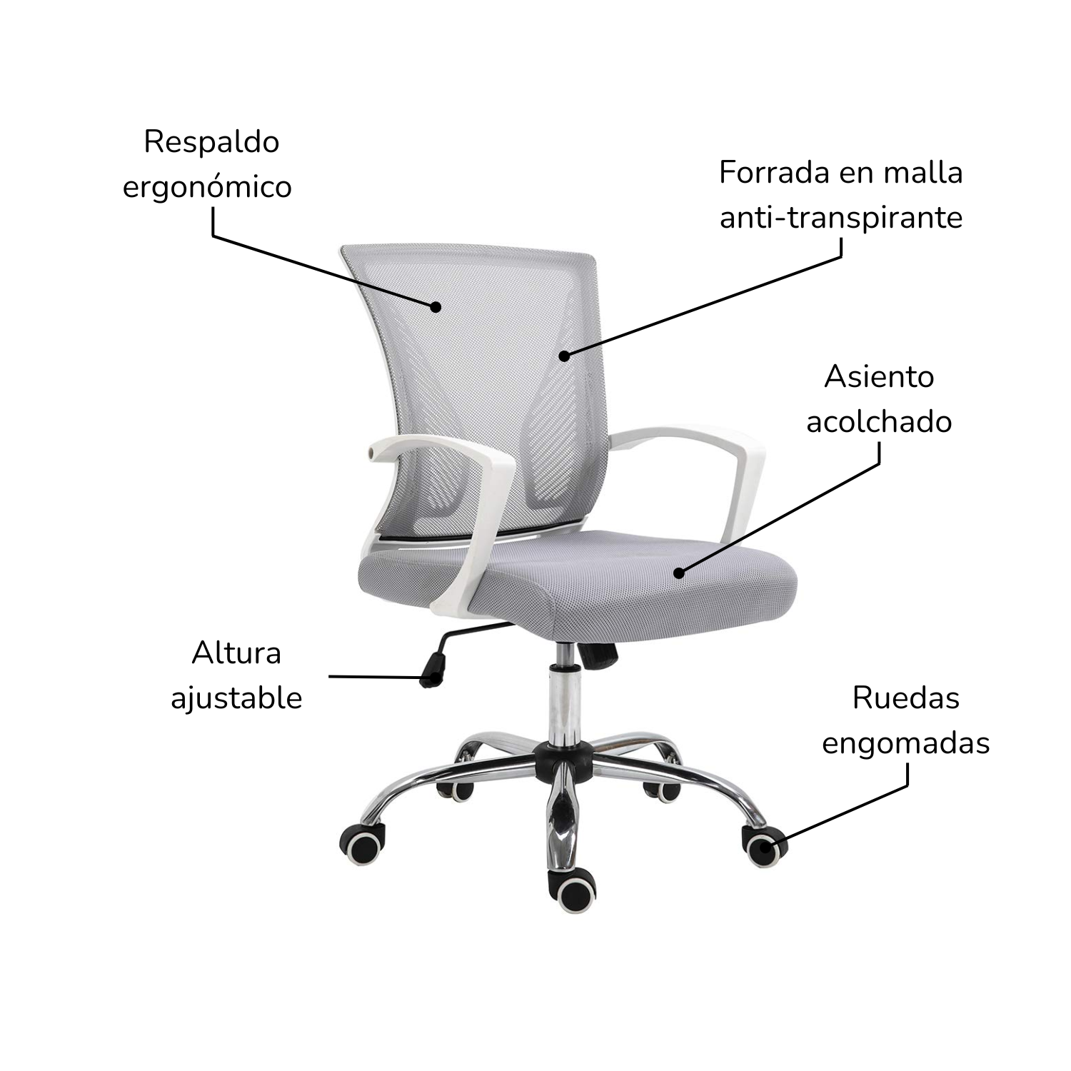 Foto 5 pulgar | Silla De Oficina Top Living  Burdeos Semi Reclinable Gris