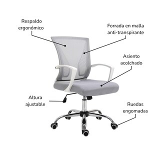 Foto 4 | Silla De Oficina Top Living Burdeos Semi Reclinable Gris