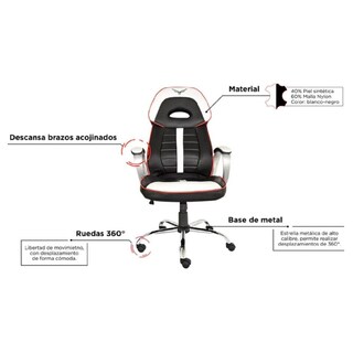 Foto 4 | Silla Gamer Naceb Na-0910 Piel Sintética Blanco/negro