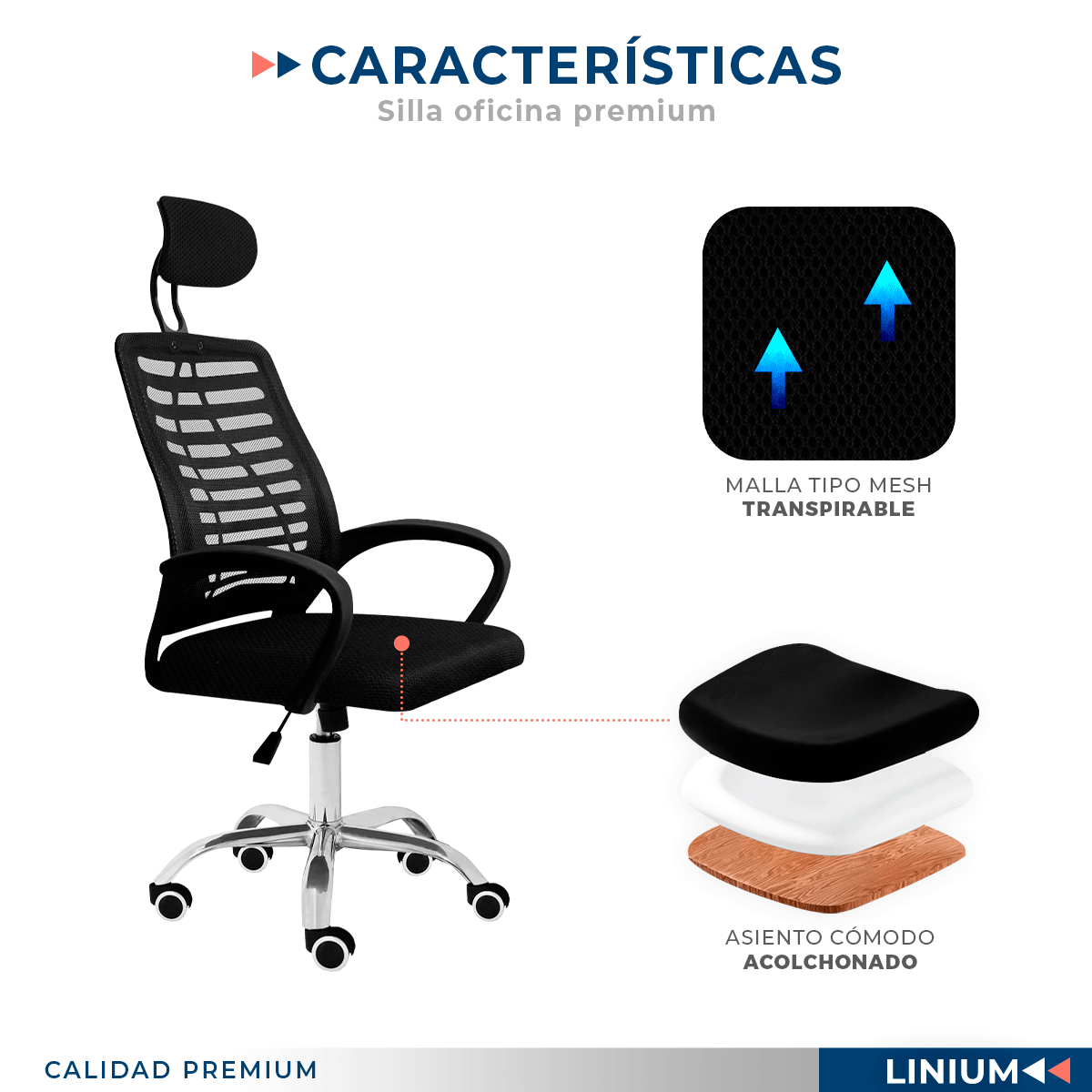 Foto 4 pulgar | Silla Oficina Linium Comoda Ejecutiva Escritorio Ergonomica Color Negro