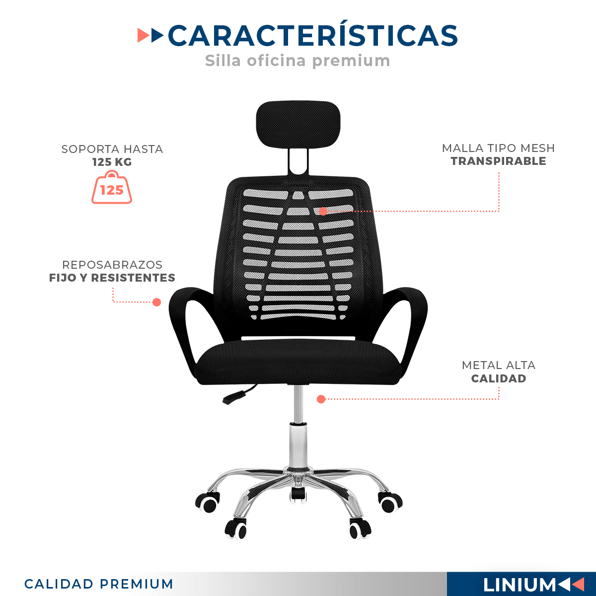 Foto 7 | Silla Oficina Linium Comoda Ejecutiva Escritorio Ergonomica Color Negro