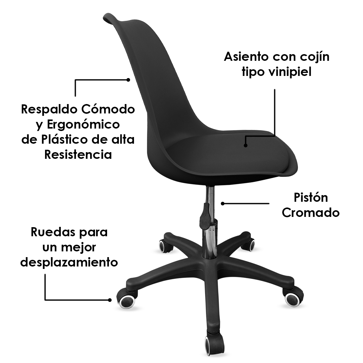 Foto 6 pulgar | Silla Giratoria Oficina Acolchonada Ergonómica Eames Bellair