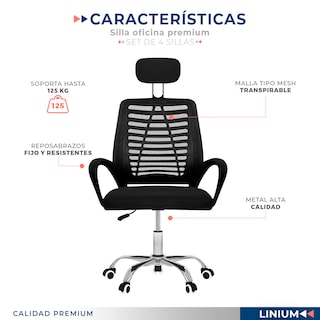 Foto 7 | Set 4 Silla Oficina Comoda Ejecutiva Escritorio Ergonomica Color Negro