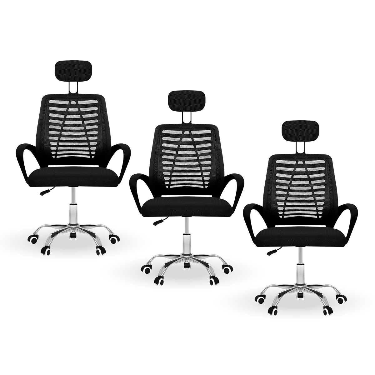 Set 3 Silla Oficina Comoda Ejecutiva Escritorio Ergonomica Color Negro