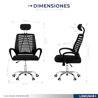 Foto 2 | Set 3 Silla Oficina Comoda Ejecutiva Escritorio Ergonomica Color Negro
