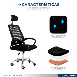 Foto 3 | Set 3 Silla Oficina Comoda Ejecutiva Escritorio Ergonomica Color Negro