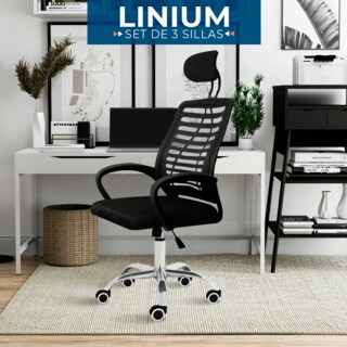 Foto 4 | Set 3 Silla Oficina Comoda Ejecutiva Escritorio Ergonomica Color Negro