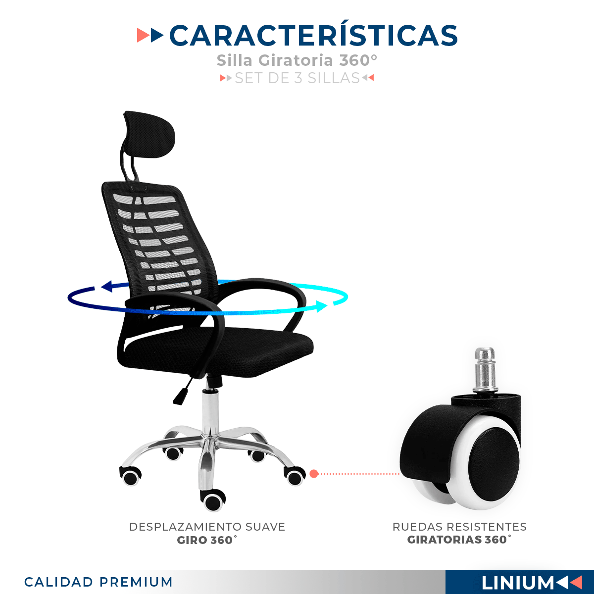 Foto 6 pulgar | Set 3 Silla Oficina Comoda Ejecutiva Escritorio Ergonomica Color Negro