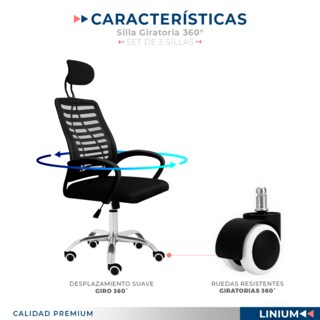 Foto 5 | Set 3 Silla Oficina Comoda Ejecutiva Escritorio Ergonomica Color Negro