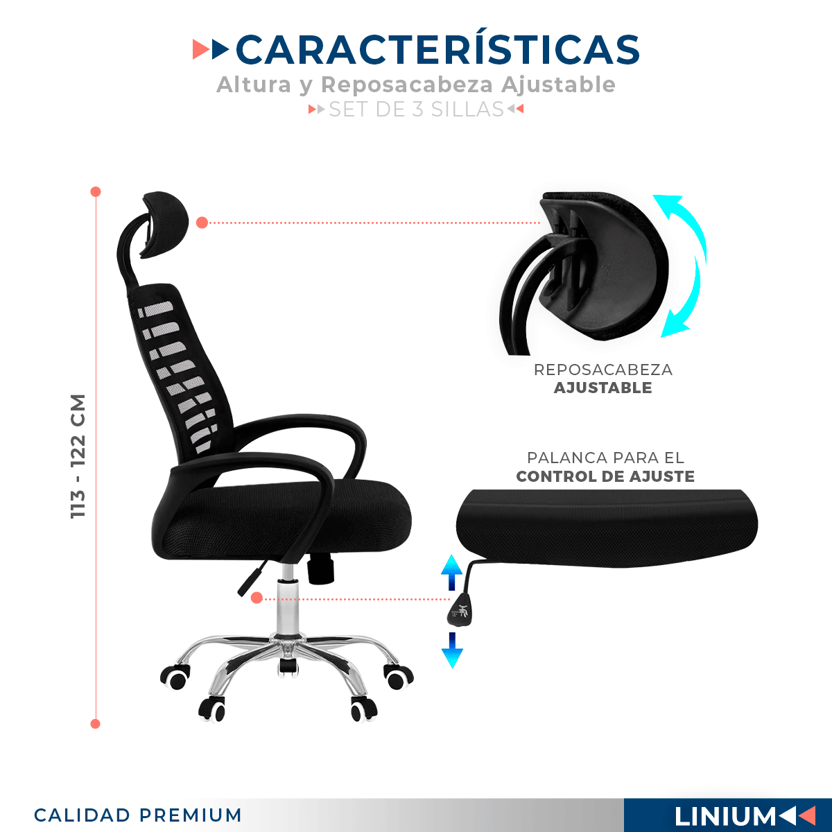 Foto 7 pulgar | Set 3 Silla Oficina Comoda Ejecutiva Escritorio Ergonomica Color Negro