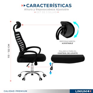 Foto 6 | Set 3 Silla Oficina Comoda Ejecutiva Escritorio Ergonomica Color Negro