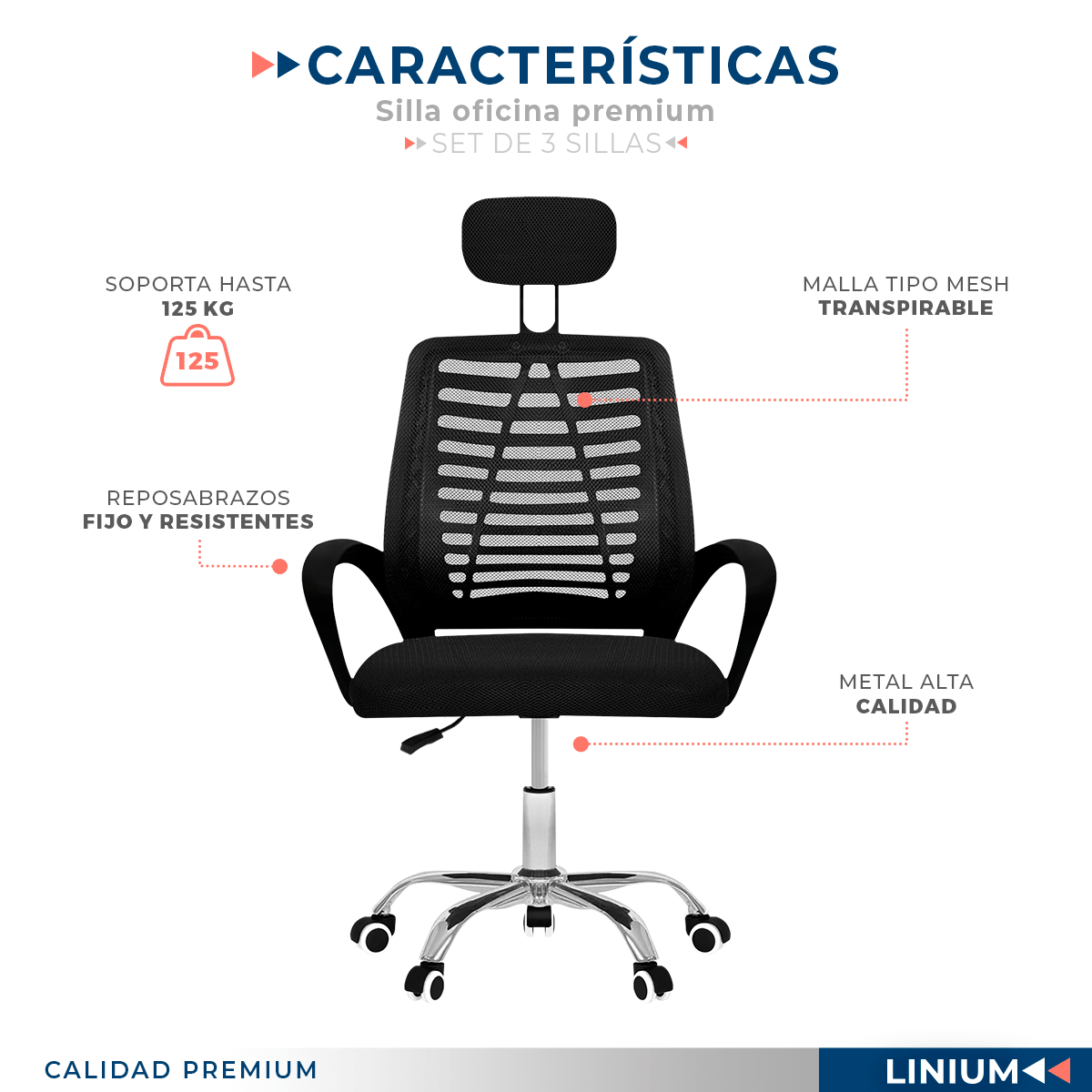 Foto 8 pulgar | Set 3 Silla Oficina Comoda Ejecutiva Escritorio Ergonomica Color Negro