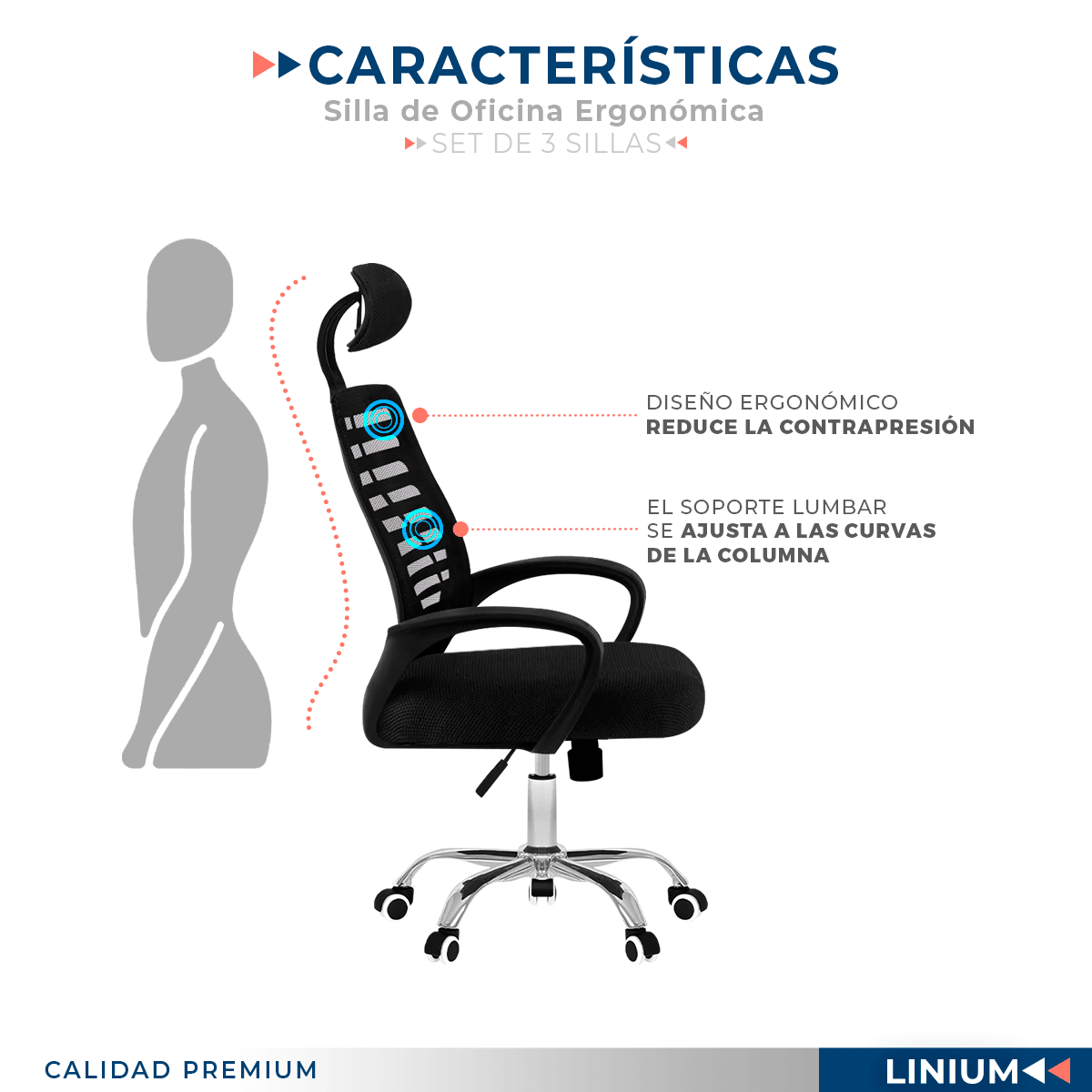Foto 9 pulgar | Set 3 Silla Oficina Comoda Ejecutiva Escritorio Ergonomica Color Negro