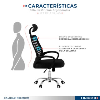 Foto 8 | Set 3 Silla Oficina Comoda Ejecutiva Escritorio Ergonomica Color Negro