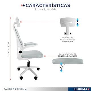 Foto 6 | Silla Oficina Escritorio Linium Ergonómica Premium Ejecutiva Color Gris