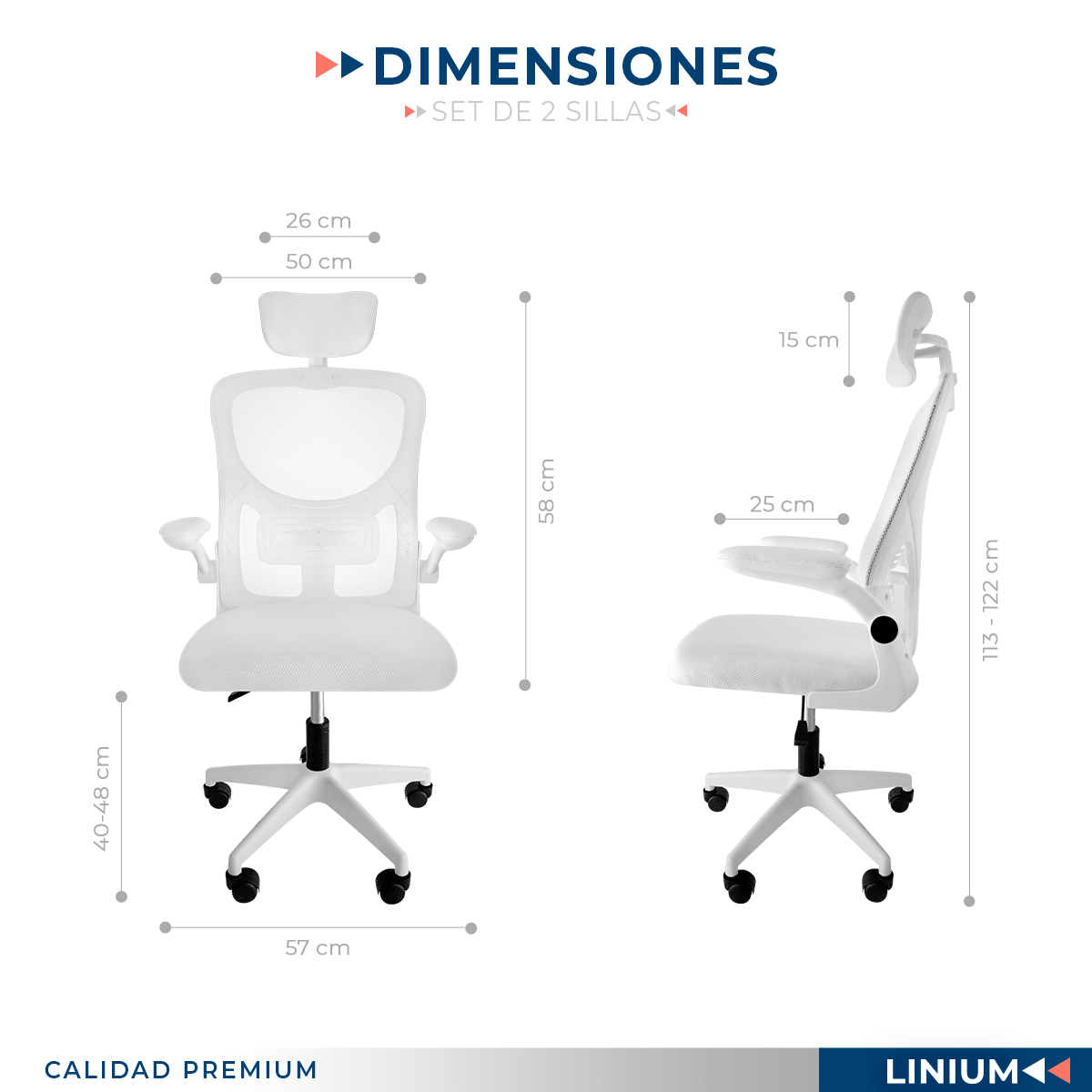 Foto 3 pulgar | Set De 2 Sillas Oficina Escritorio Linium Ergo Premium Ejecutiva Color Blanca