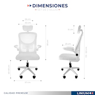 Foto 2 | Set De 2 Sillas Oficina Escritorio Linium Ergo Premium Ejecutiva Color Blanca