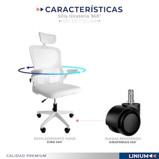 Foto 5 | Set De 2 Sillas Oficina Escritorio Linium Ergo Premium Ejecutiva Color Blanca