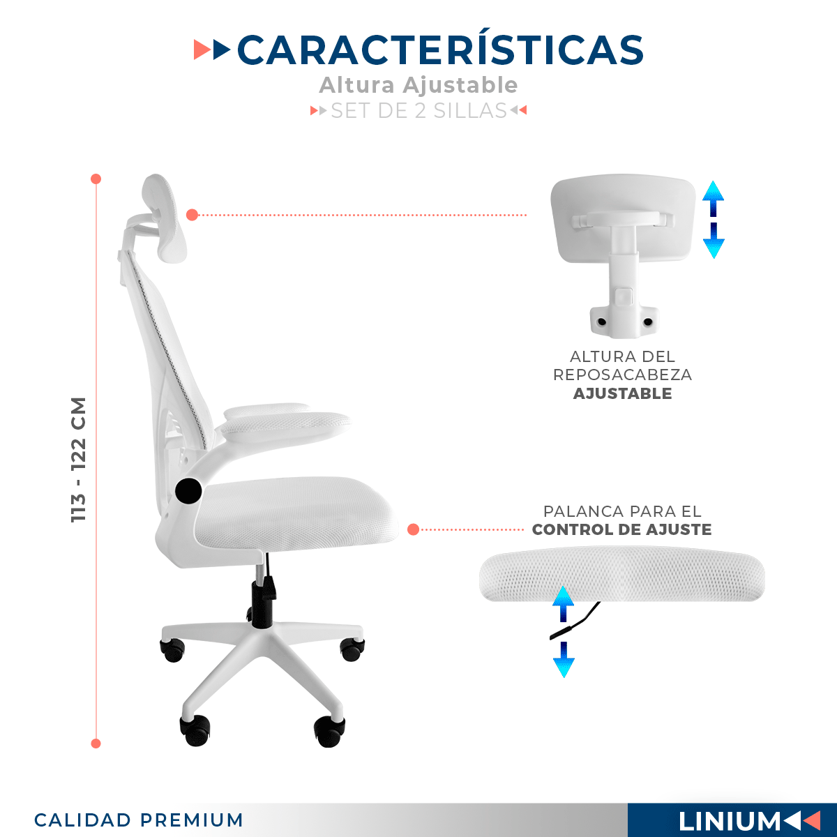 Foto 7 pulgar | Set De 2 Sillas Oficina Escritorio Linium Ergo Premium Ejecutiva Color Blanca