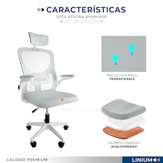 Foto 3 | Set De 2 Sillas Oficina Escritorio Linium Ergo Premium Ejecutiva Color Gris