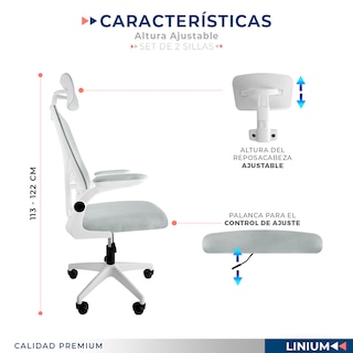 Foto 6 | Set De 2 Sillas Oficina Escritorio Linium Ergo Premium Ejecutiva Color Gris