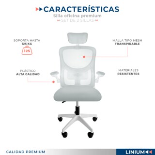 Foto 8 | Set De 2 Sillas Oficina Escritorio Linium Ergo Premium Ejecutiva Color Gris